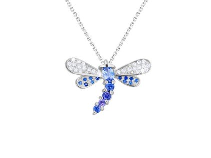 Zlatý přívěsek vážka s přírodními safíry a diamanty