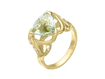 Zlatý prsten s přírodním zeleným ametystem a diamanty