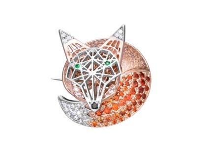 Zlatá brož liška s přírodními diamanty, safíry a tsavority
