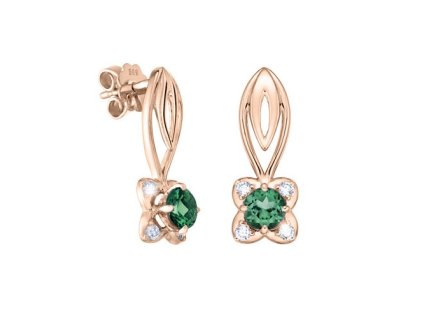 Zlaté náušnice kytičky s přírodními smaragdy a diamanty