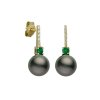 Zlaté náušnice s přírodními tahitskými perlami, smaragdy a diamanty