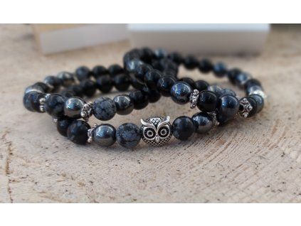 VLOČKOVÝ OBSIDIÁN,  HEMATIT A ONYX