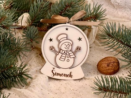 Drevená vianočná ozdoba snehuliak - dvojvrstvová (meno)