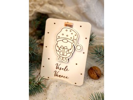 Drevená karta na peniaze - Veselé Vianoce, Dedo Mráz