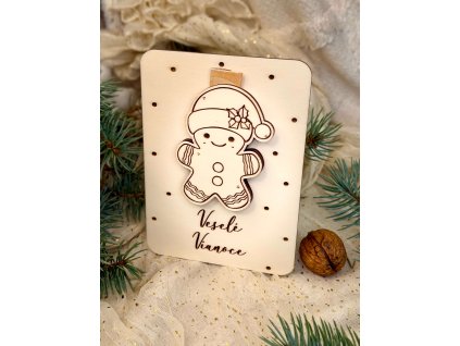 Drevená karta na peniaze – Veselé Vianoce, vianočný perníček