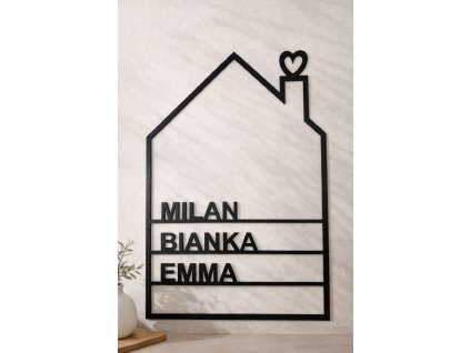 Drevený domček s menami
