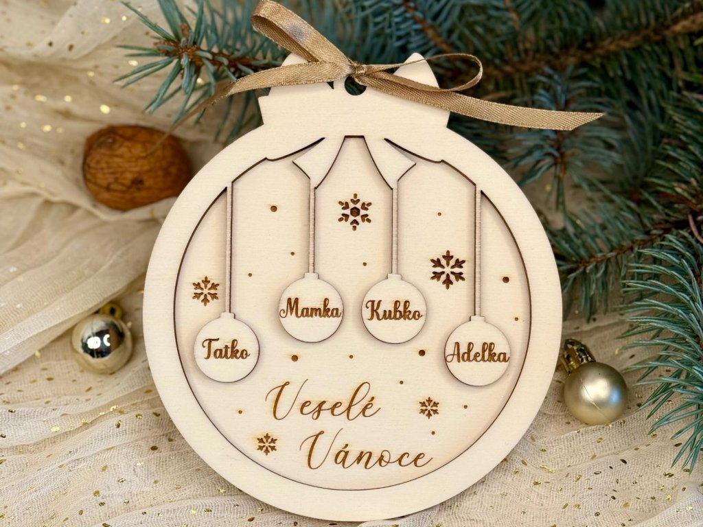 Vánoční ozdoba - baňka se jmény (přírodní