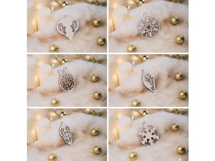 Sada dřevěných vánočních ozdob - Baňky