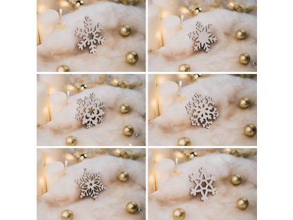 Sada dřevěných vánočních ozdob - Vločky (12 ks)
