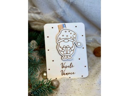 Dřevěná karta na peníze – Veselé Vánoce, Děda Mráz