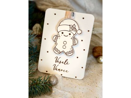 Dřevěná karta na peníze – Veselé Vánoce, vánoční perníček