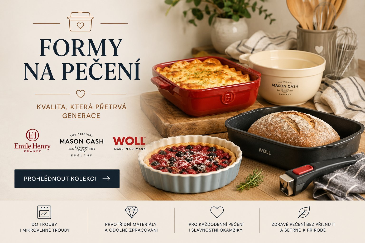 Formy na pečení – Emile Henry + Mason Cash + Woll