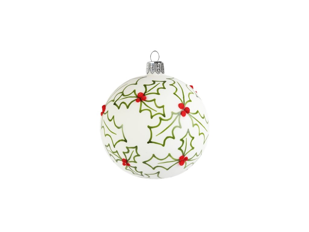 Vánoční ozdoba skleněná koule bílá s dekorem cesmíny 8 cm, Decor by Glassor