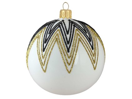Vánoční ozdoba skleněná koule s černo zlatým dekorem 8 cm, Decor by Glassor