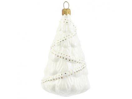 Vánoční ozdoba stromek bílý se zlatým dekorem 10 cm, Decor by Glassor
