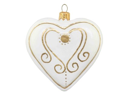 Vánoční ozdoba perníček srdíčko bílé se zlatým dekorem 8 cm, Decor by Glassor