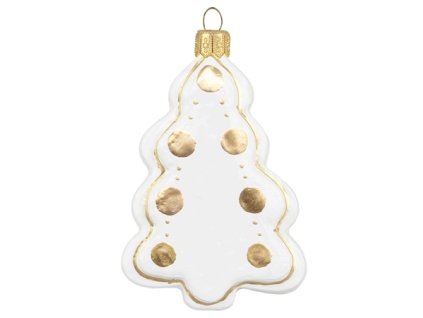 Vánoční ozdoba perníček stromeček bílý se zlatým dekorem 8 cm, Decor by Glassor