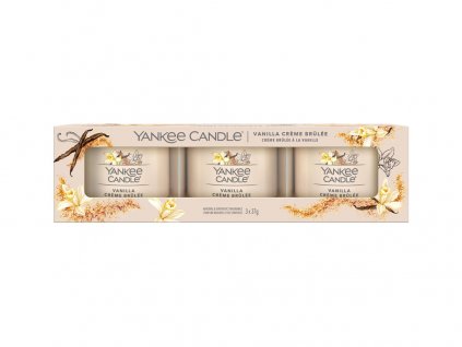 Yankee Candle sada 3ks votivní svíčka ve skle Vanilla Creme Brulee
