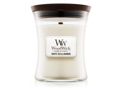 WoodWick vonná svíčka sklo střední WHITE TEA & JASMINE