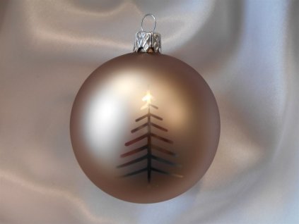 Vánoční koule 8 cm dekor stromek, světle hnědá