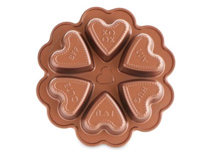 Forma na mini bábovky CONVERSATION HEART plát se 6 formičkami, měděná Nordic Ware