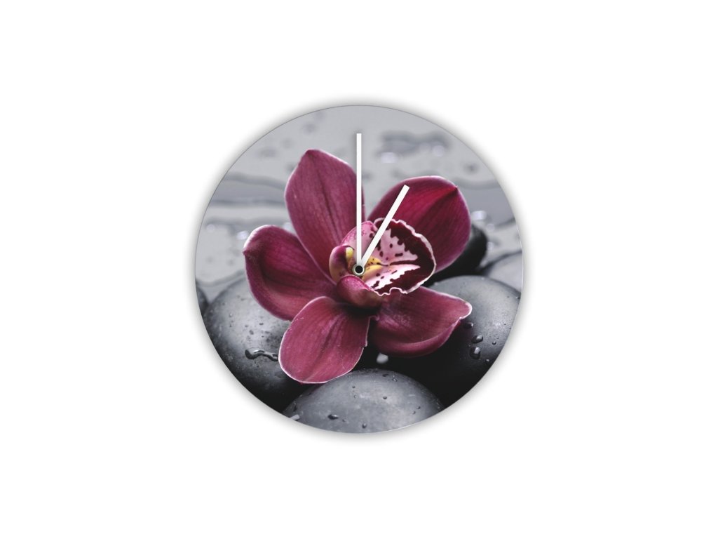 Hodiny s motivem květ Orchidej a lávové kameny