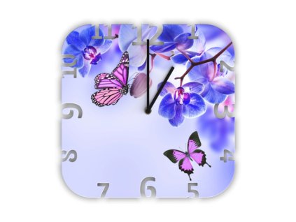 Hodiny s motivem květina Orchidej a motýl