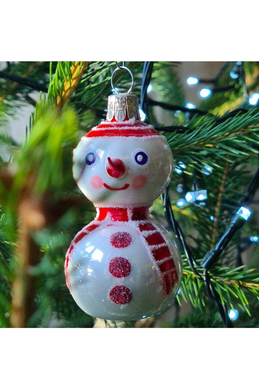 Vánoční ozdoba -  sněhuláček s dlouhým nosem červený