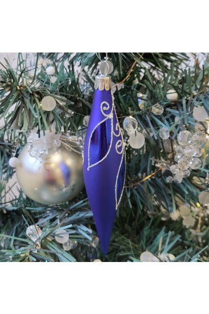 Vánoční ozdoba - raketa Modrý mat s lesklými lístečky