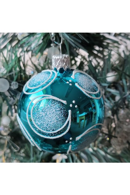 Vánoční ozdoba - koule 6cm Tyrkysový puntík