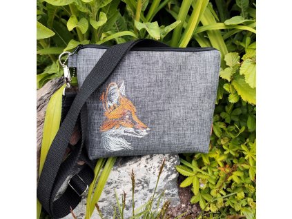 Týna - šedá crossbody taštička s výšivkou lišky