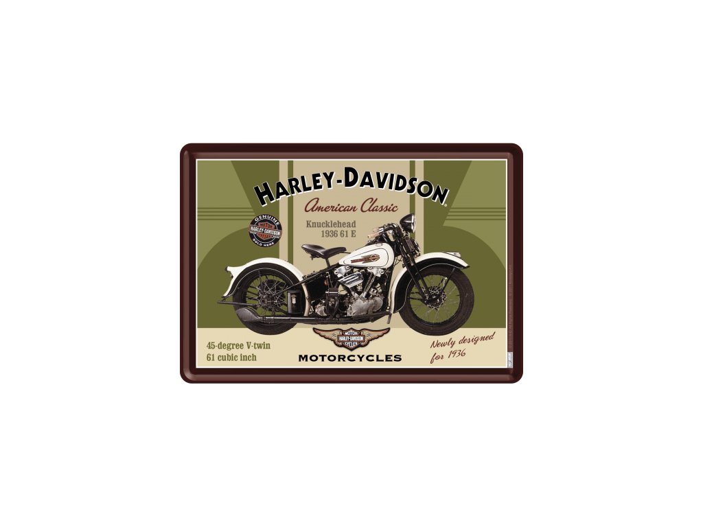Plechová Pohľadnica Harley-Davidson 1936 Knucklehead