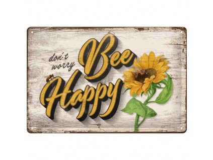 Plechová Cedule Bee Happy