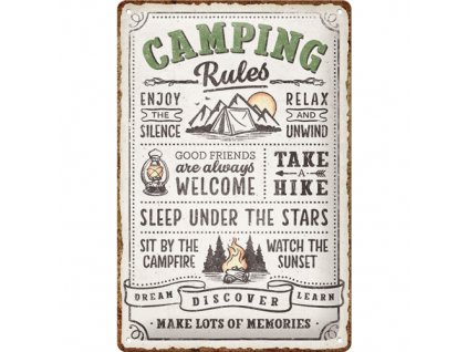 Obraz - Plechová Cedule Camping Rules