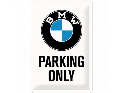Plechová Ceduľa BMW Parking Only Biela