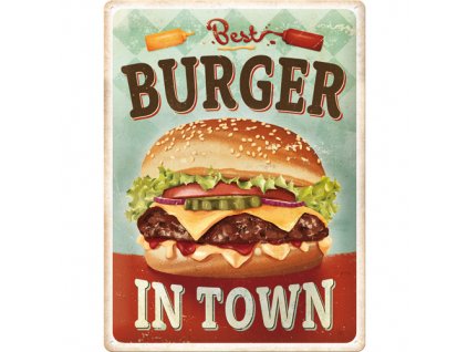 Obraz - Plechová Ceduľa Best Burger in Town