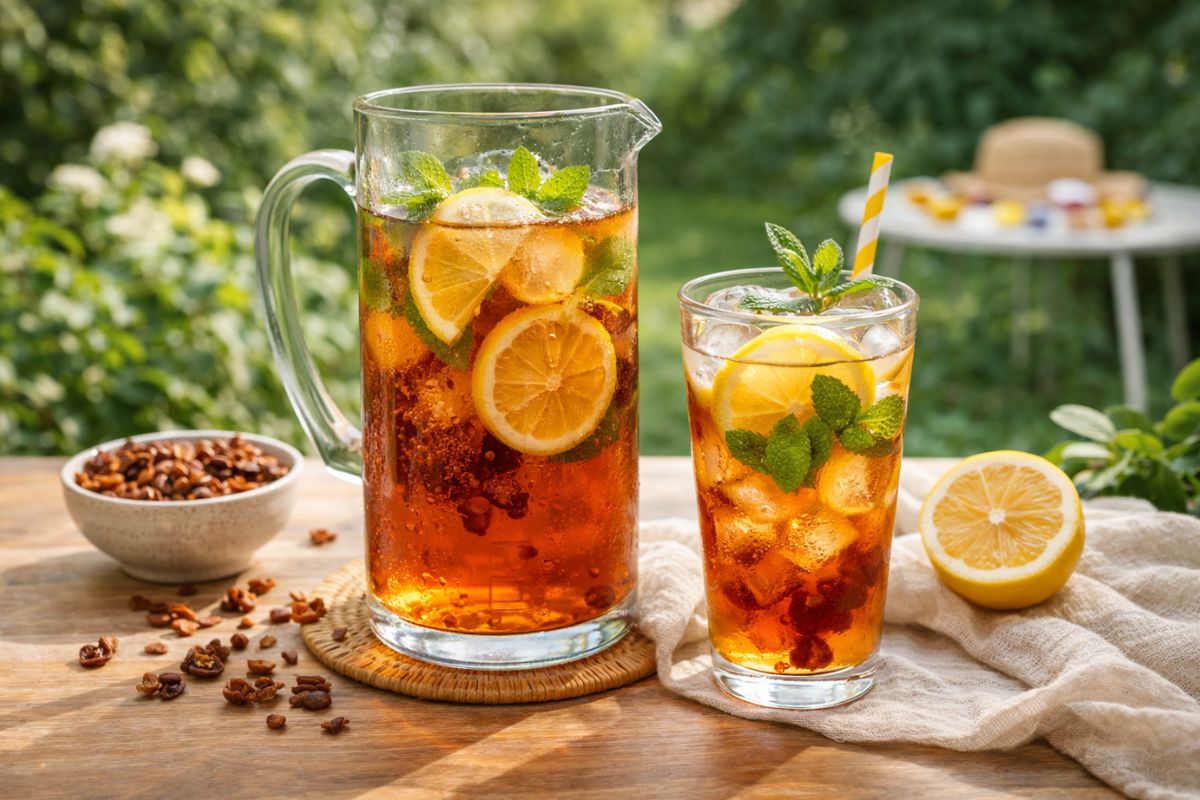 Cascara limonáda s ledem a citronem — letní osvěžení z kávových třešní