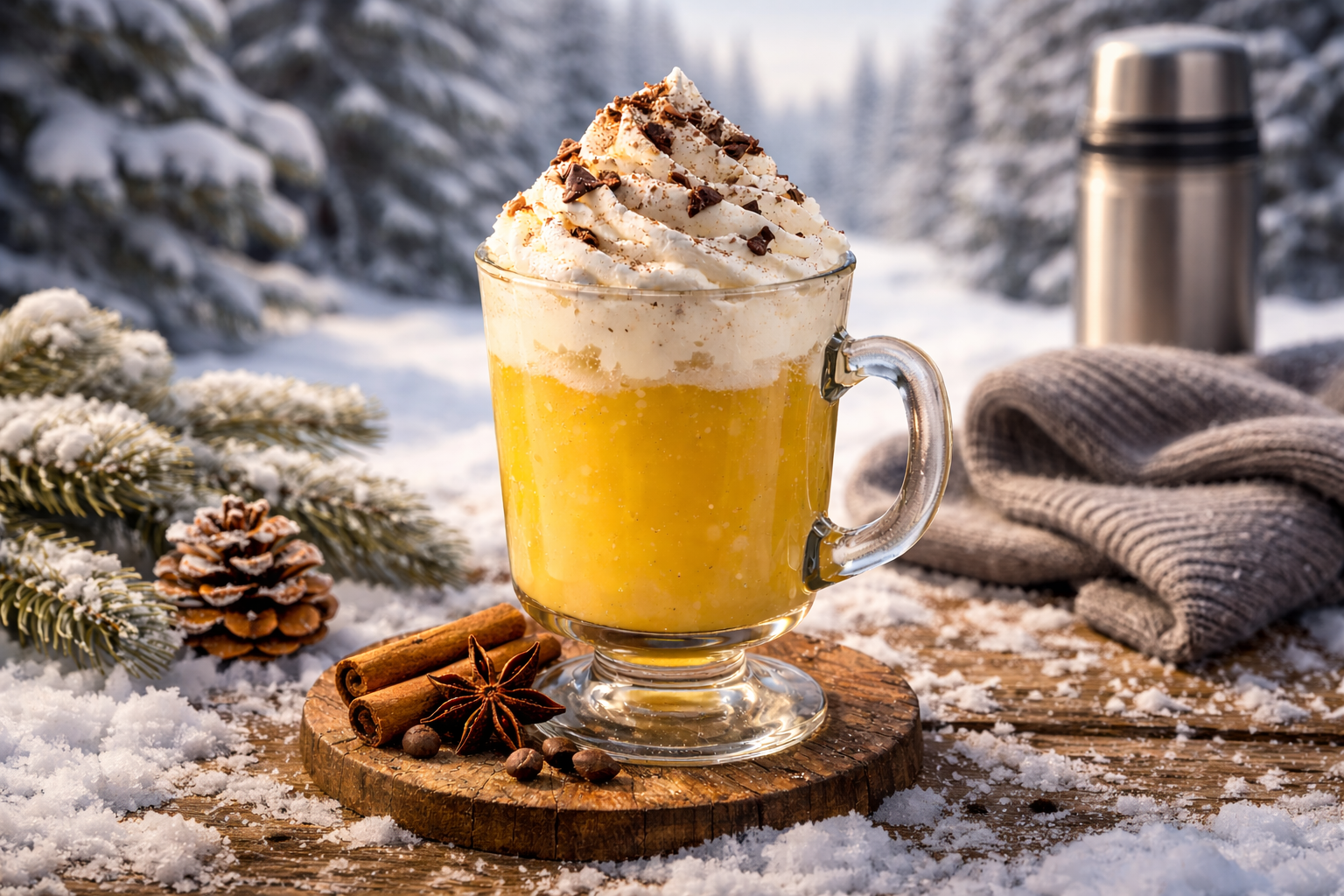 Bombardino — italský horký nápoj se šlehačkou a kakaem ve sklenici