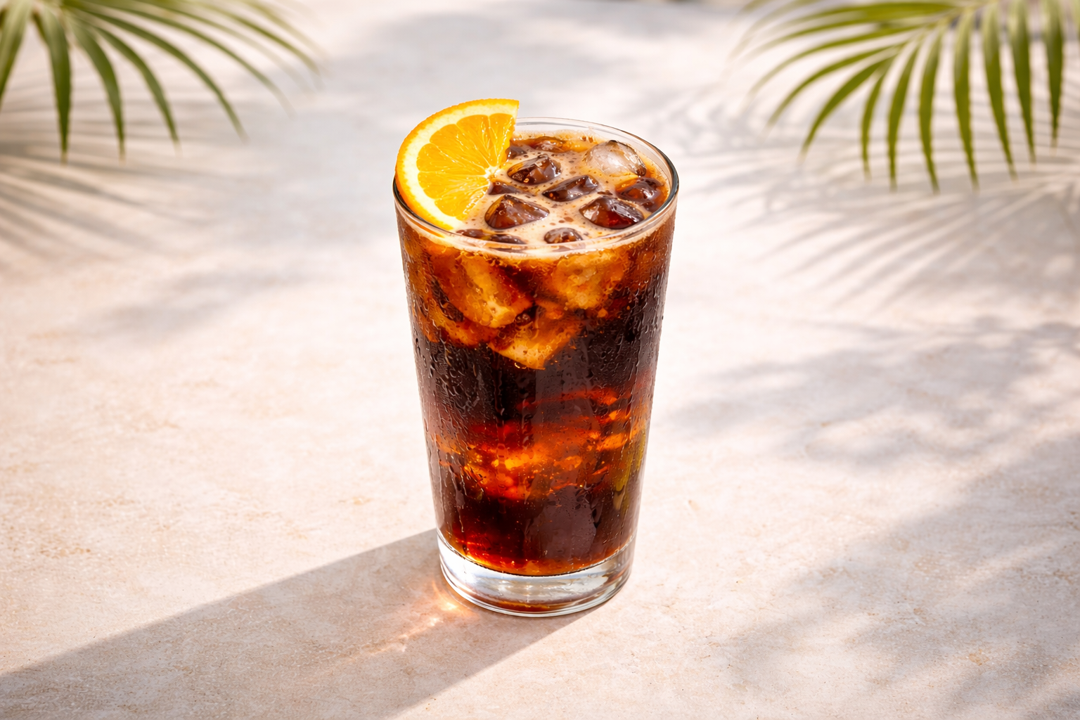 Coffee cola — hotový nápoj z espressa a coly s ledem ve sklenici