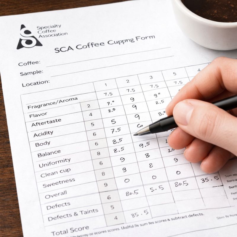Cupping formulář – bodování kvality kávy podle SCA protokolu