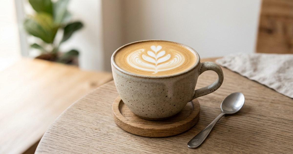 Flat white s latte artem v keramickém šálku — recept od pražírny Johnny Coffee