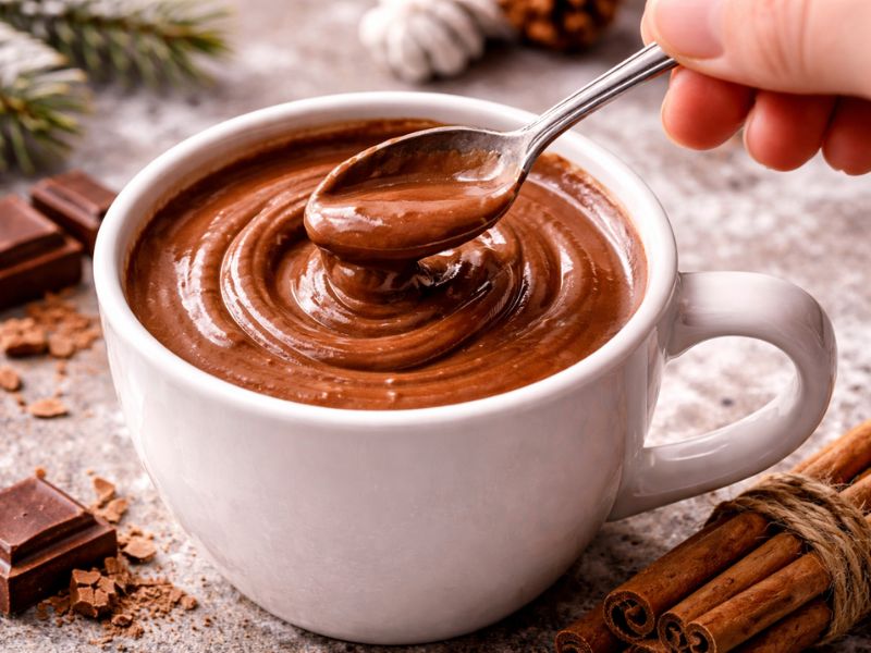 Domácí horká čokoláda – míchání čokolády s mlékem, postup přípravy