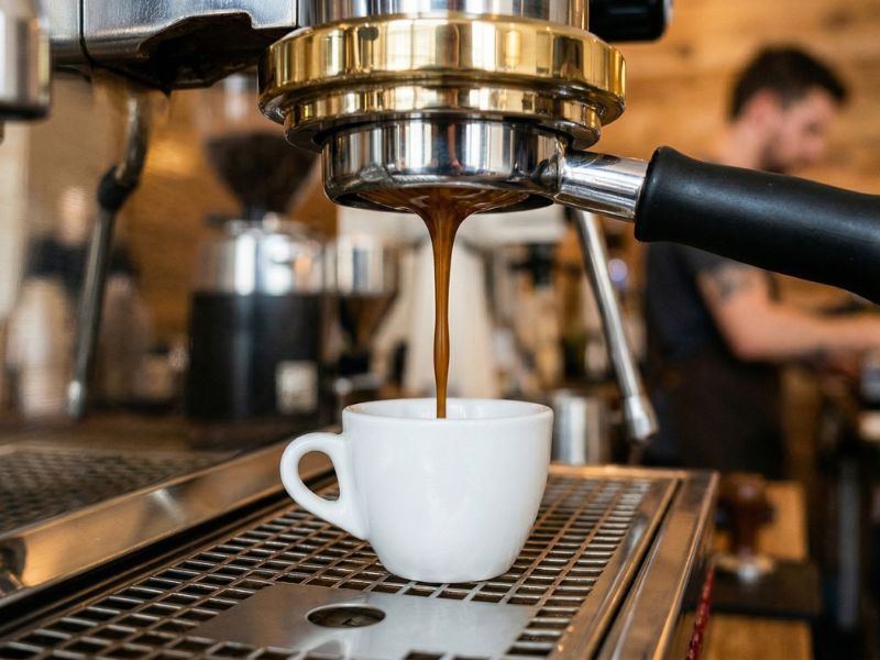 Příprava ristretta — extrakce krátkého espressa do malého šálku