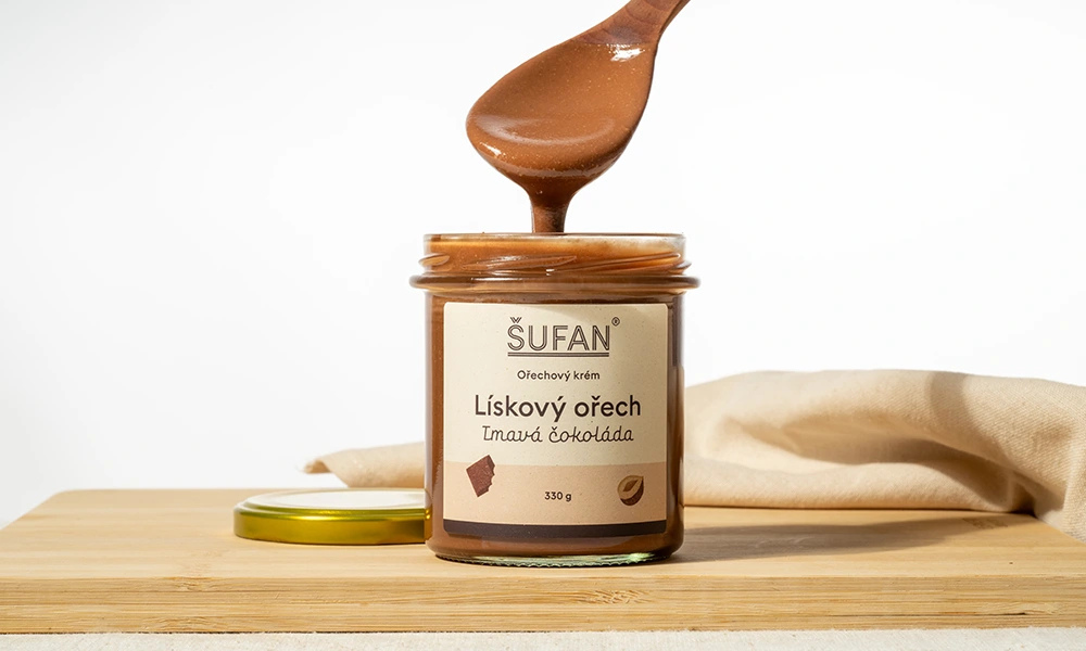 Složení a výživové údaje – lískové máslo s 70% tmavou čokoládou Šufan