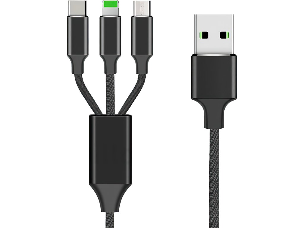 Kabel 3v1 - Černý (Micro USB, USB C a iPhone) - John's Shop