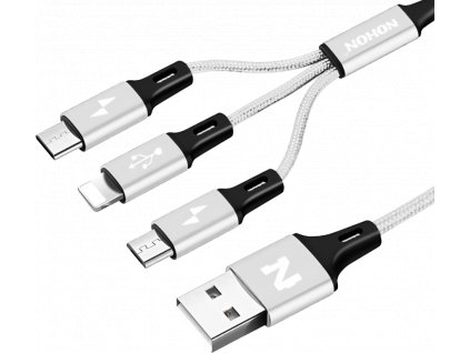 johns shop usb kabel nohon 3 v 1 micro usb usb c lightning apple ios stribrny 1