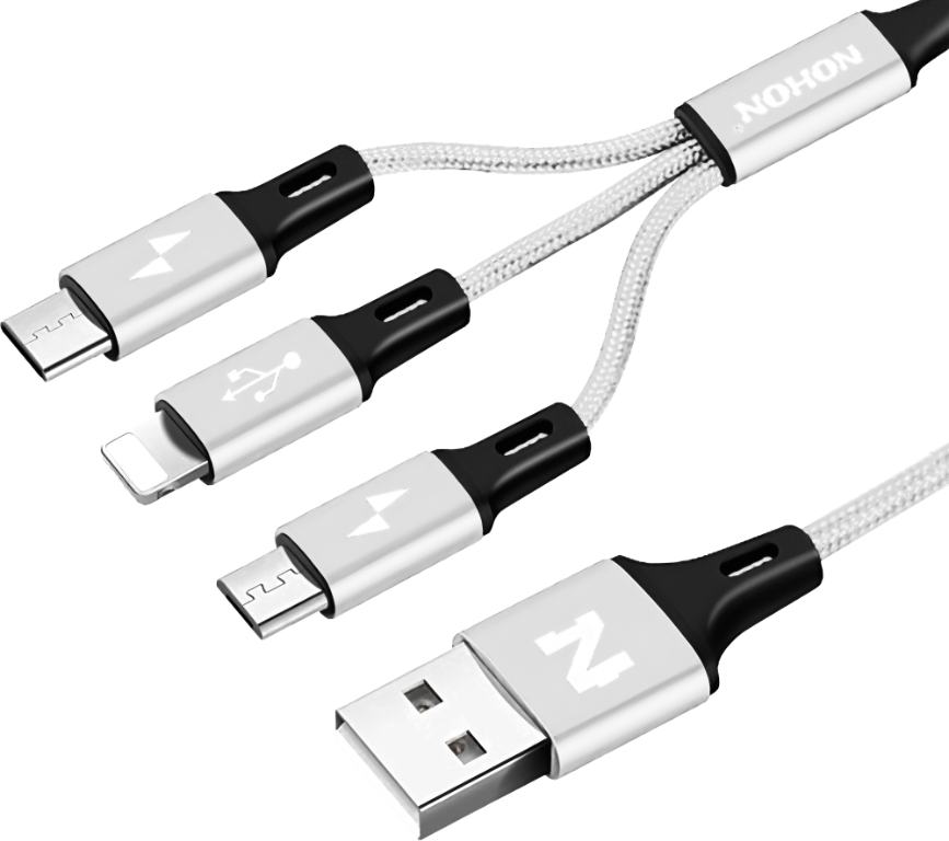 Kabel 3v1 - Stříbrný (Micro USB, USB C, iPhone)