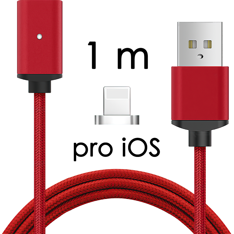 M2 - Magnetický USB kabel - Červený - pro iOS (Apple) - 1 m