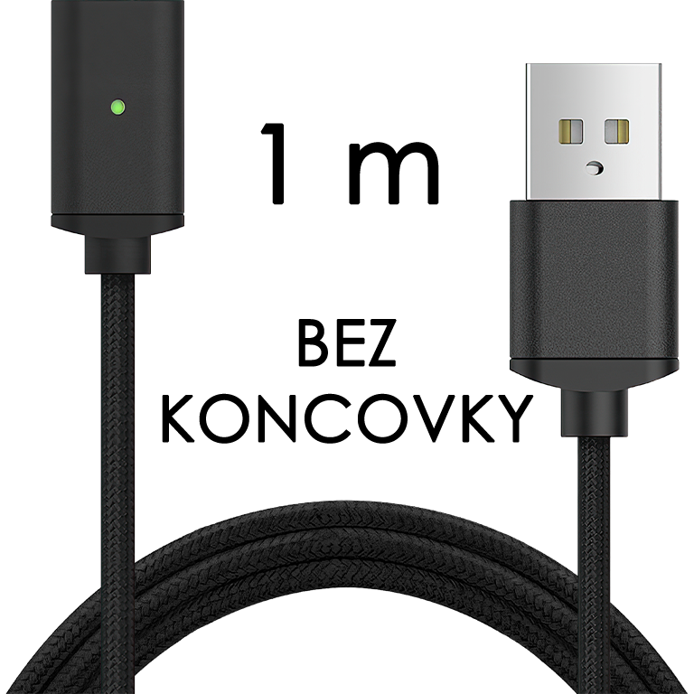 M2 - Magnetický USB kabel - Černý - Bez koncovky - 1 m