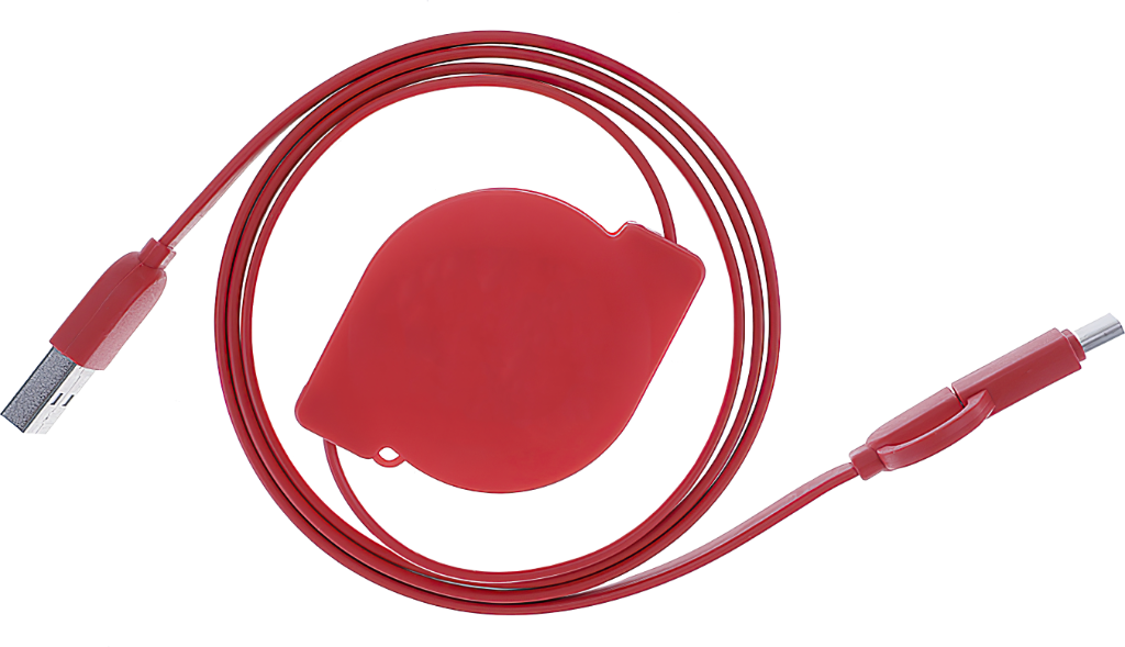Samonavíjecí kabel s konektorem Micro USB a USB typu C - Červený